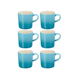 Jogo 6 Canecas Espresso de Cerâmica 100 ml Azul Caribe Le Creuset