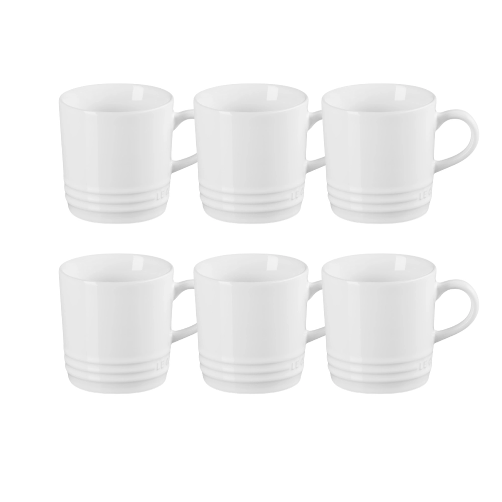 Jogo 6 Canecas Cappuccino de Cerâmica 200 ml Branco Le Creuset