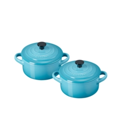 Jogo 2 Mini Cocotte de Cerâmica 10 cm Azul Caribe Le Creuset
