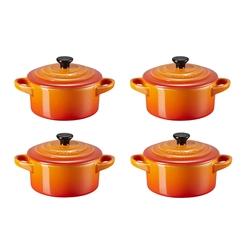 Jogo 4 Mini Cocotte de Cerâmica 10 cm Laranja Le Creuset