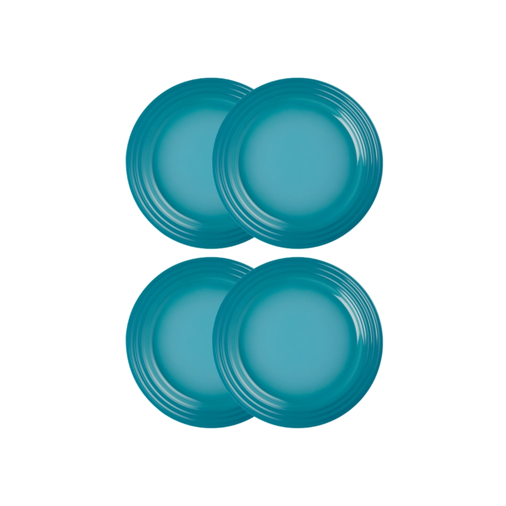 Jogo de 4 Pratos Rasos de Cerâmica 22 cm Azul Caribe Le Creuset