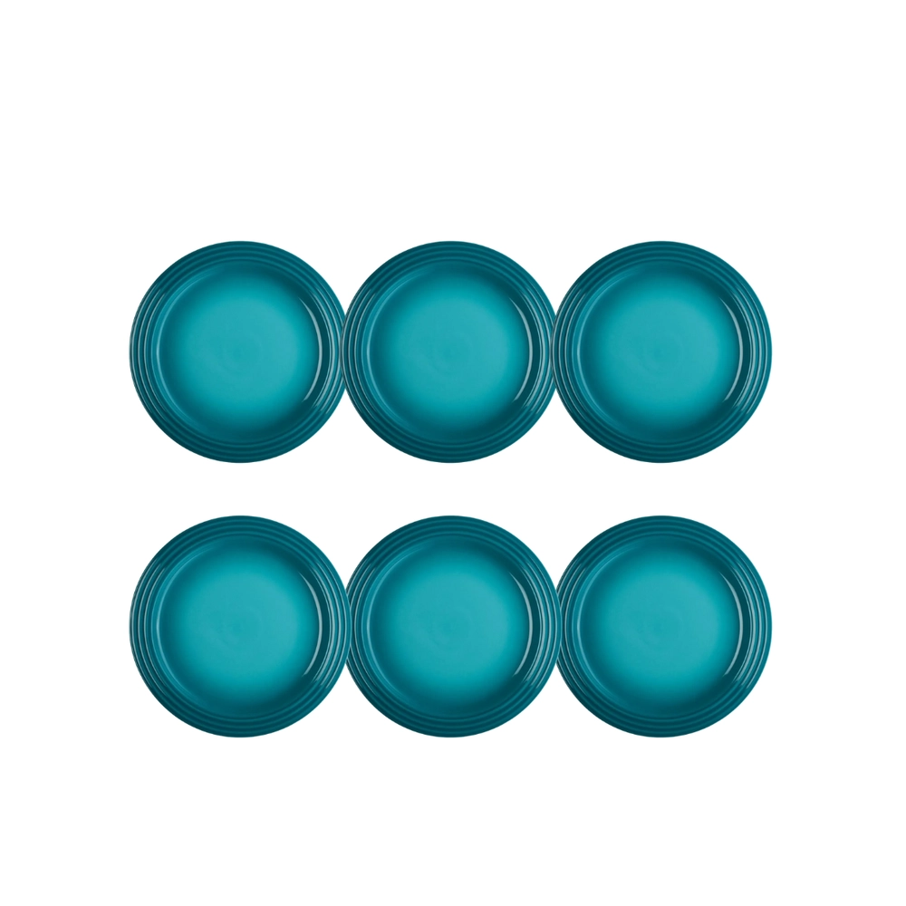 Jogo de 6 Pratos Rasos de Cerâmica 22 cm Azul Caribe Le Creuset
