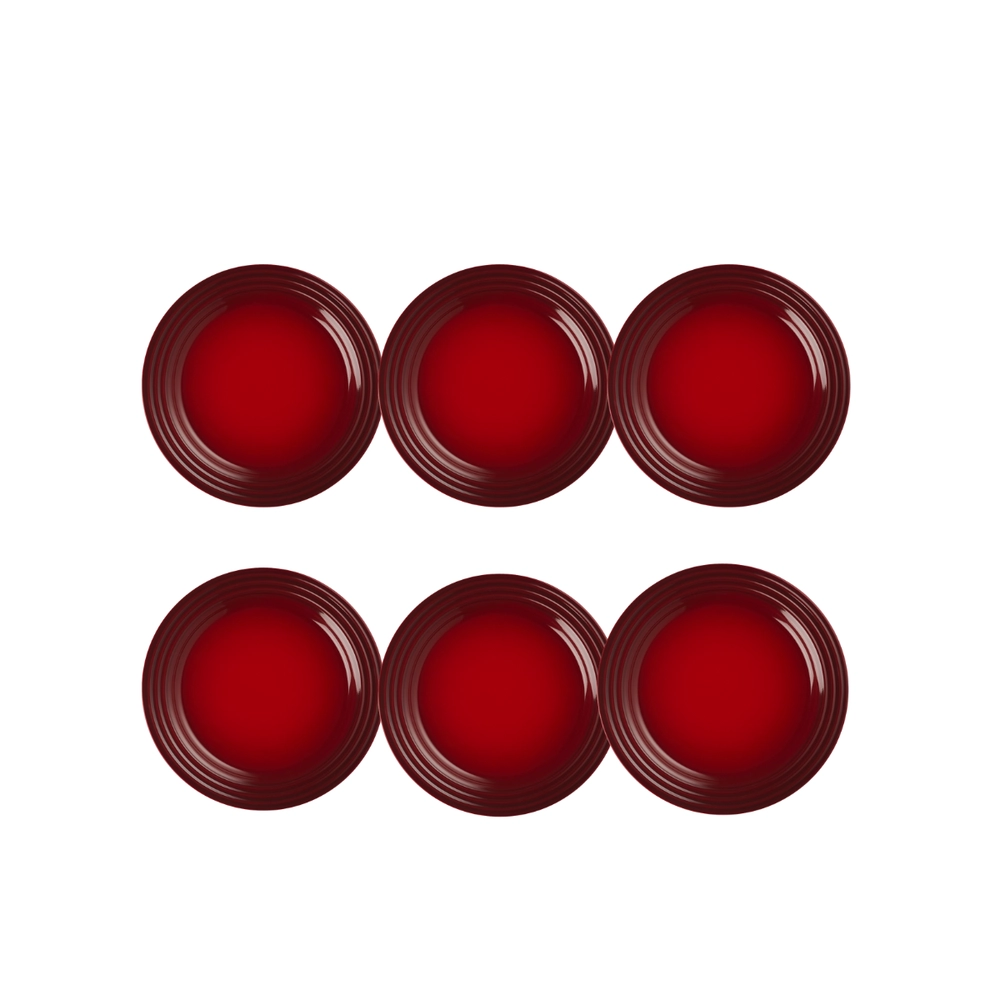 Jogo de 6 Pratos Rasos de Cerâmica 22 cm Vermelho Le Creuset