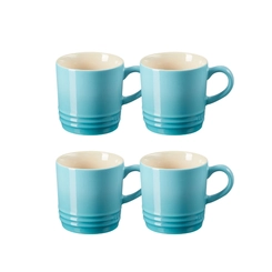 Jogo 4 Canecas Cappuccino de Cerâmica 200 ml Azul Caribe Le Creuset