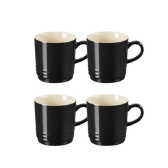 Jogo 4 Canecas Cappuccino de Cerâmica 200 ml Preto Le Creuset