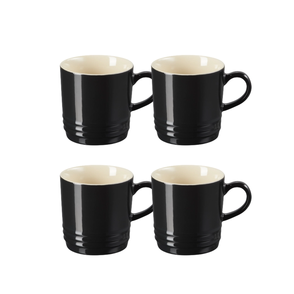 Jogo 4 Canecas Cappuccino de Cerâmica 200 ml Preto Le Creuset