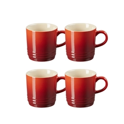 Jogo 4 Canecas Cappuccino de Cerâmica 200 ml Vermelho Le Creuset