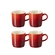 Jogo 4 Canecas Cappuccino de Cerâmica 200 ml Vermelho Le Creuset