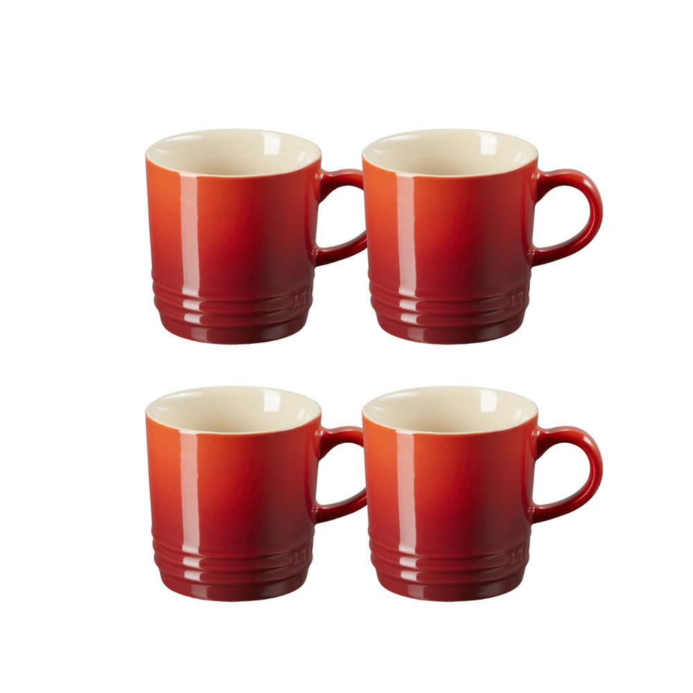 Jogo 4 Canecas Cappuccino de Cerâmica 200 ml Vermelho Le Creuset