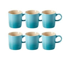 Jogo 6 Canecas Cappuccino de Cerâmica 200 ml Azul Caribe Le Creuset