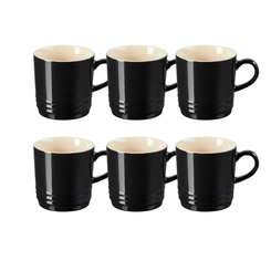 Jogo 6 Canecas Cappuccino de Cerâmica 200 ml Preto Le Creuset