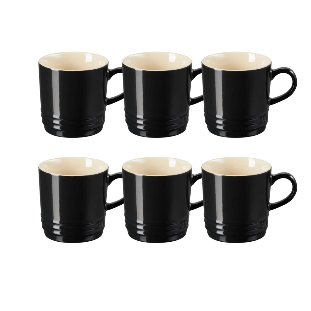 Jogo 6 Canecas Cappuccino de Cerâmica 200 ml Preto Le Creuset