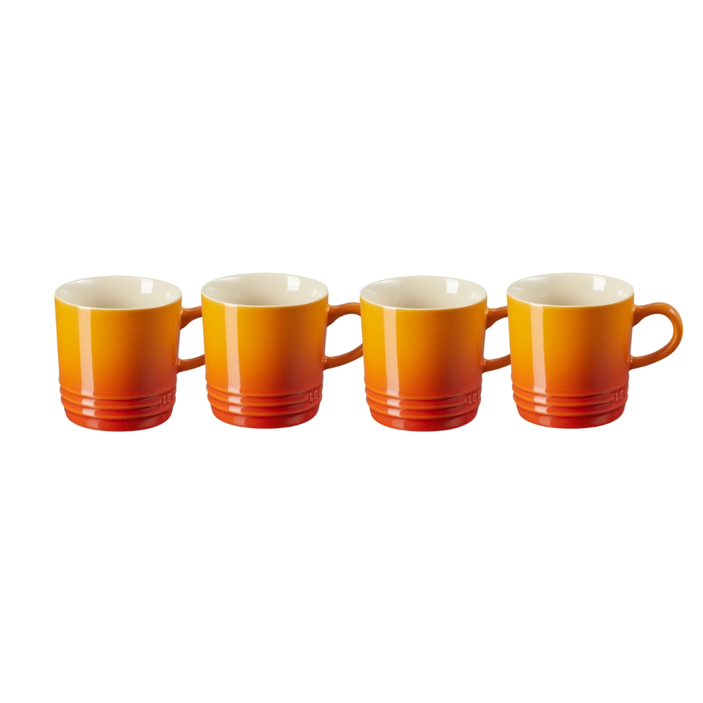 Jogo 4 Canecas Espresso de Cerâmica 100 ml Laranja Le Creuset