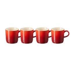 Jogo 4 Canecas Espresso de Cerâmica 100 ml Vermelho Le Creuset