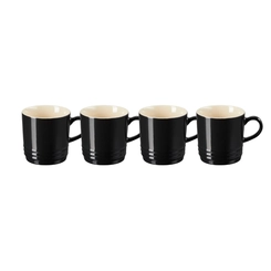 Jogo 4 Canecas Espresso de Cerâmica 100 ml Preto Le Creuset
