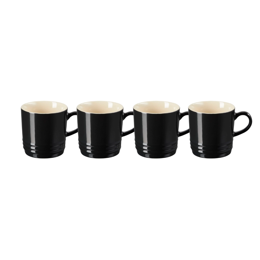 Jogo 4 Canecas Espresso de Cerâmica 100 ml Preto Le Creuset