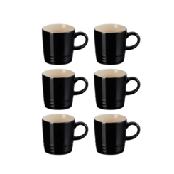 Jogo 6 Canecas Espresso de Cerâmica 100 ml Preto Le Creuset