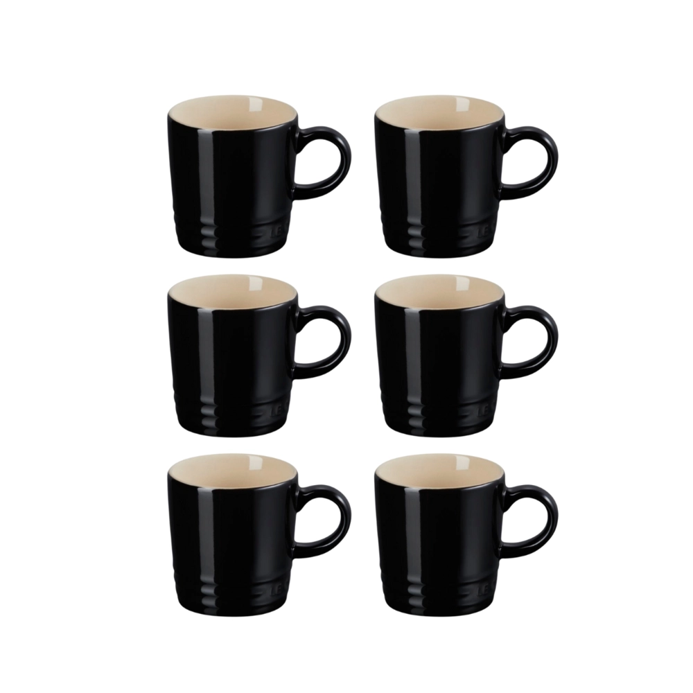Jogo 6 Canecas Espresso de Cerâmica 100 ml Preto Le Creuset