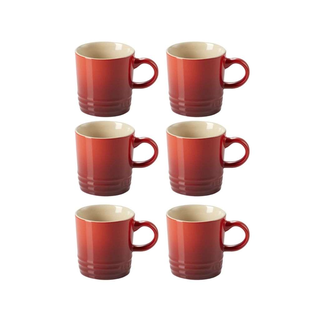 Jogo 6 Canecas Espresso de Cerâmica 100 ml Vermelho Le Creuset