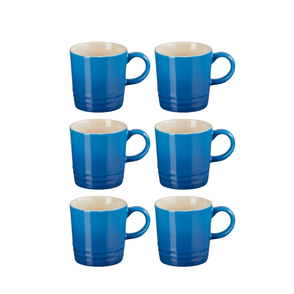 Jogo 6 Canecas Espresso de Cerâmica 100 ml Azul Marseille Le Creuset
