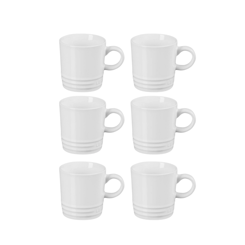 Jogo 6 Canecas Espresso de Cerâmica 100 ml Branco Le Creuset