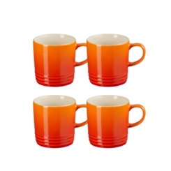 Jogo 4 Canecas de Chá de Cerâmica 350 ml Laranja Le Creuset