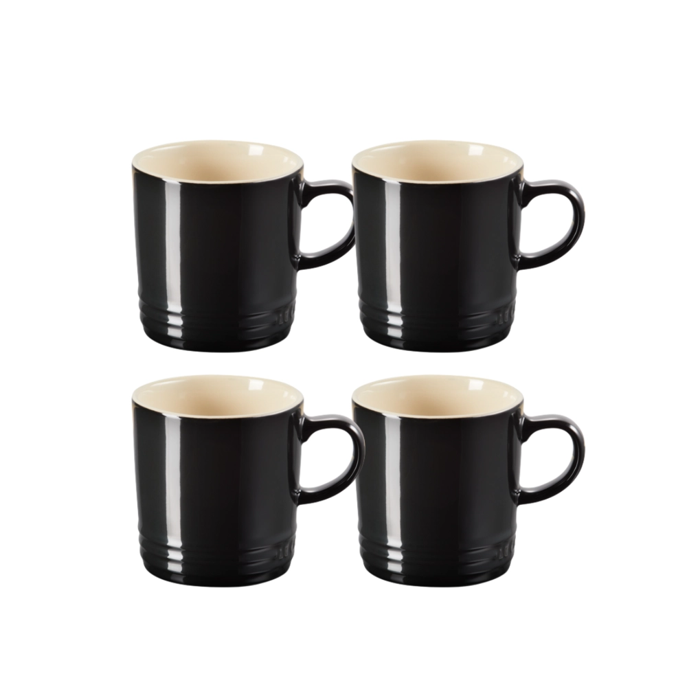 Jogo 4 Canecas de Chá de Cerâmica 350 ml Preto Le Creuset