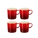 Jogo 4 Canecas de Chá de Cerâmica 350 ml Vermelho Le Creuset