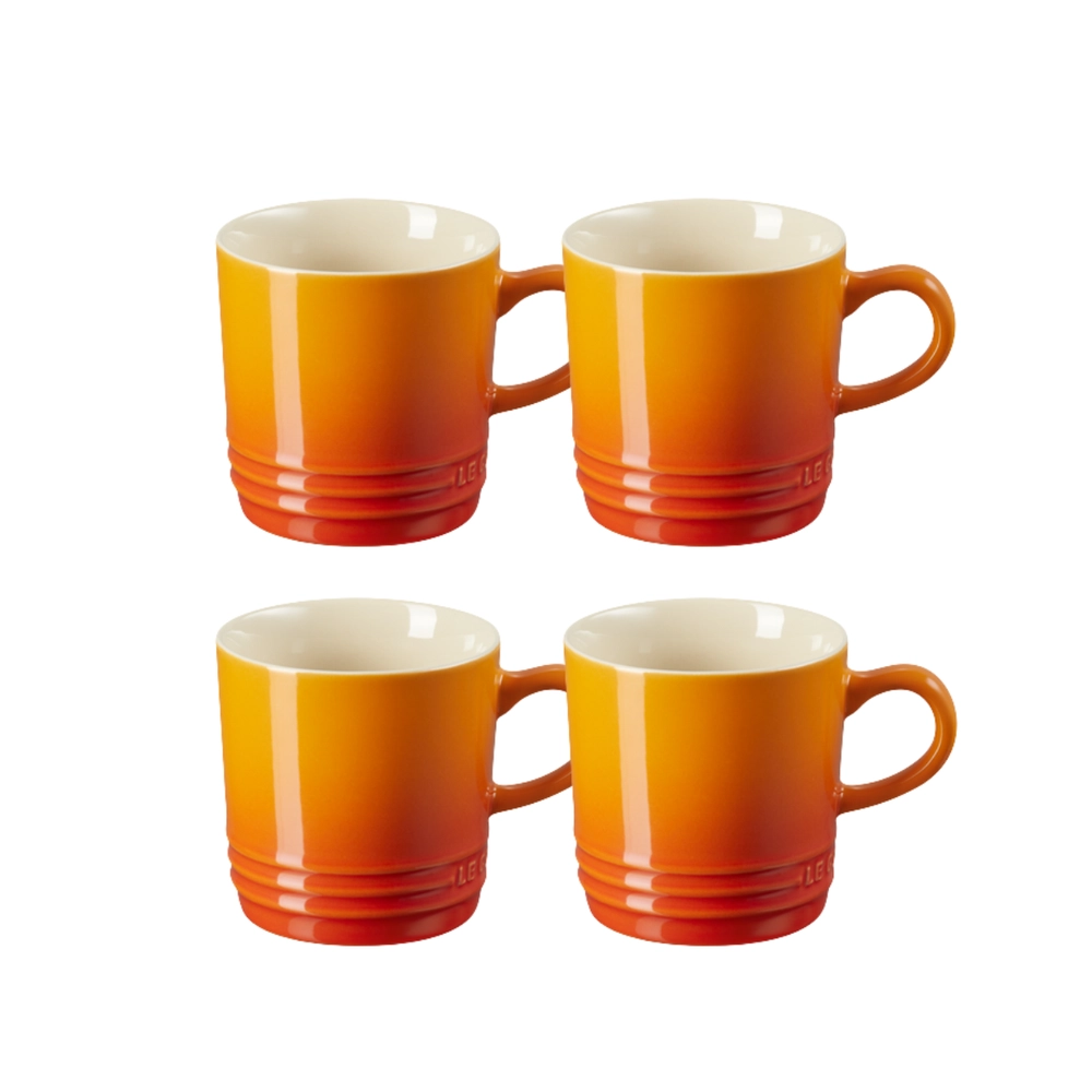 Jogo 4 Canecas Cappuccino de Cerâmica 200 ml Laranja Le Creuset