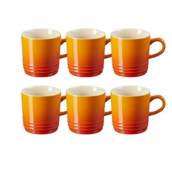 Jogo 6 Canecas Cappuccino de Cerâmica 200 ml Laranja Le Creuset
