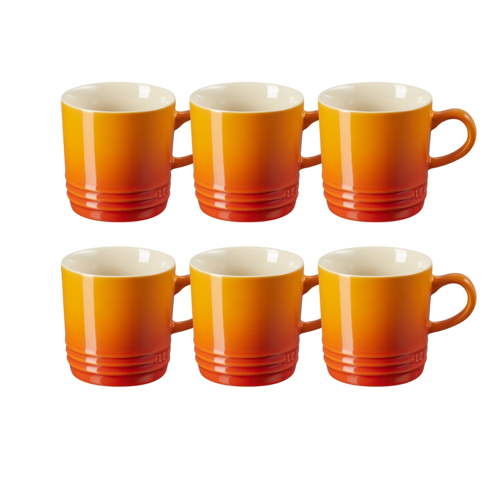Jogo 6 Canecas Cappuccino de Cerâmica 200 ml Laranja Le Creuset