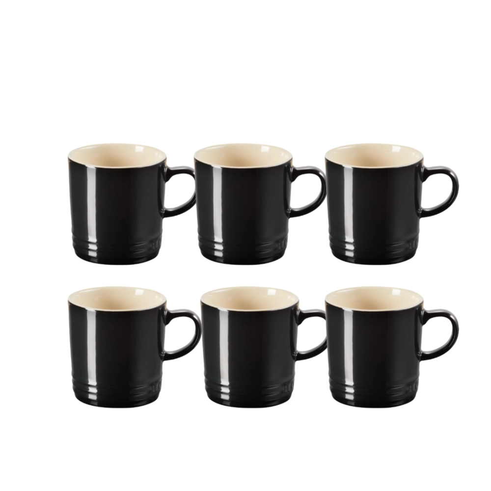 Jogo 6 Canecas de Chá de Cerâmica 350 ml Preto Le Creuset
