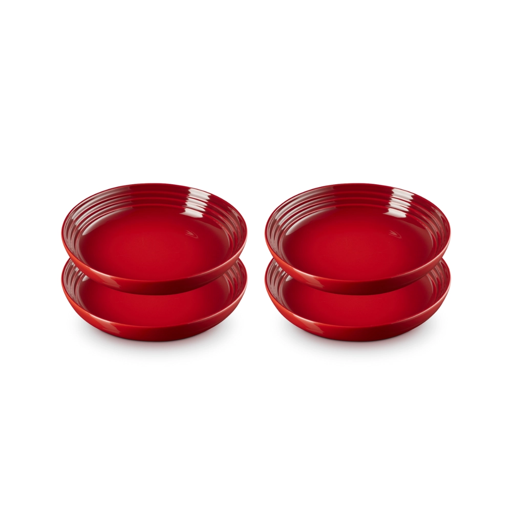 Jogo de 4 Pratos Fundos de Cerâmica 22 cm Vermelho Le Creuset
