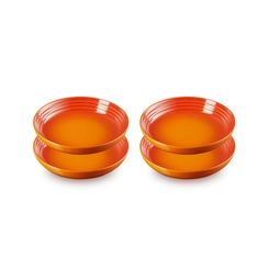 Jogo de 4 Pratos Fundos de Cerâmica 22 cm Laranja Le Creuset