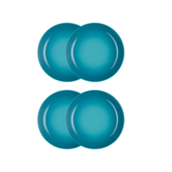 Jogo de 4 Pratos Fundos de Cerâmica 22 cm Azul Caribe Le Creuset