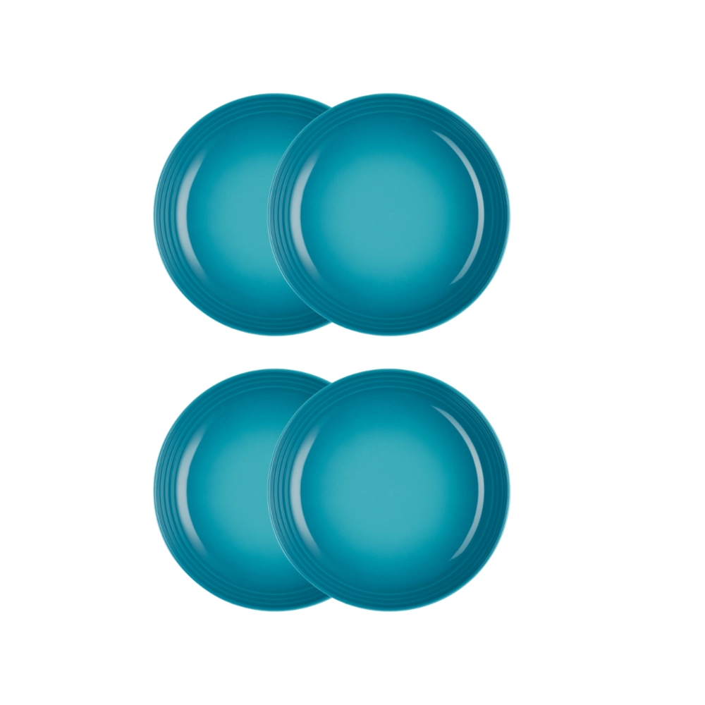 Jogo de 4 Pratos Fundos de Cerâmica 22 cm Azul Caribe Le Creuset