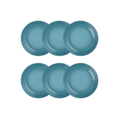 Jogo de 12 Pratos Rasos de Cerâmica 22 cm Azul Caribe Le Creuset