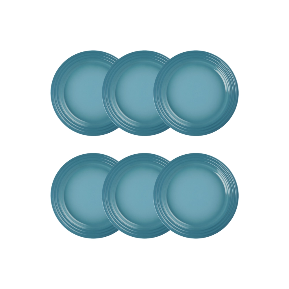 Jogo de 12 Pratos Rasos de Cerâmica 22 cm Azul Caribe Le Creuset