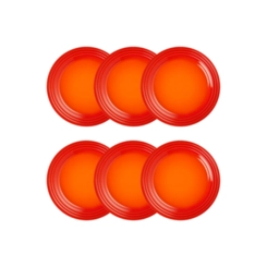 Jogo de 12 Pratos Rasos de Cerâmica 22 cm Laranja Le Creuset