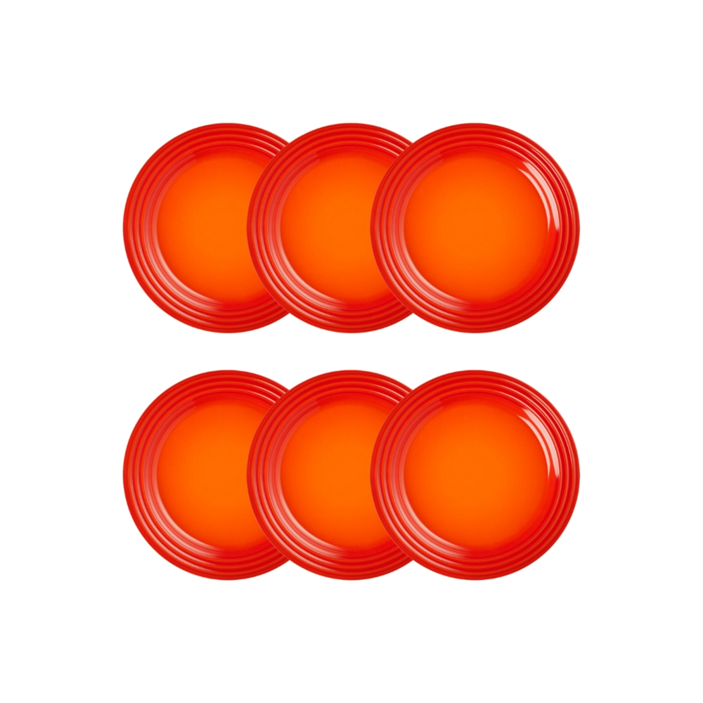 Jogo de 12 Pratos Rasos de Cerâmica 22 cm Laranja Le Creuset