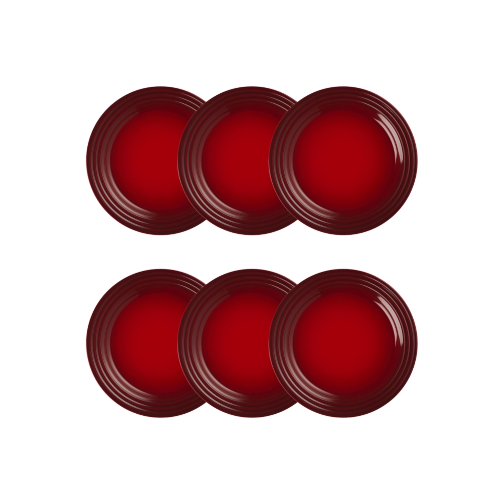 Jogo de 12 Pratos Rasos de Cerâmica 22 cm Vermelho Le Creuset