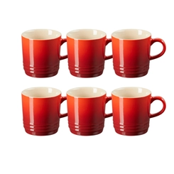 Jogo 6 Canecas Cappuccino de Cerâmica 200 ml Vermelho Le Creuset