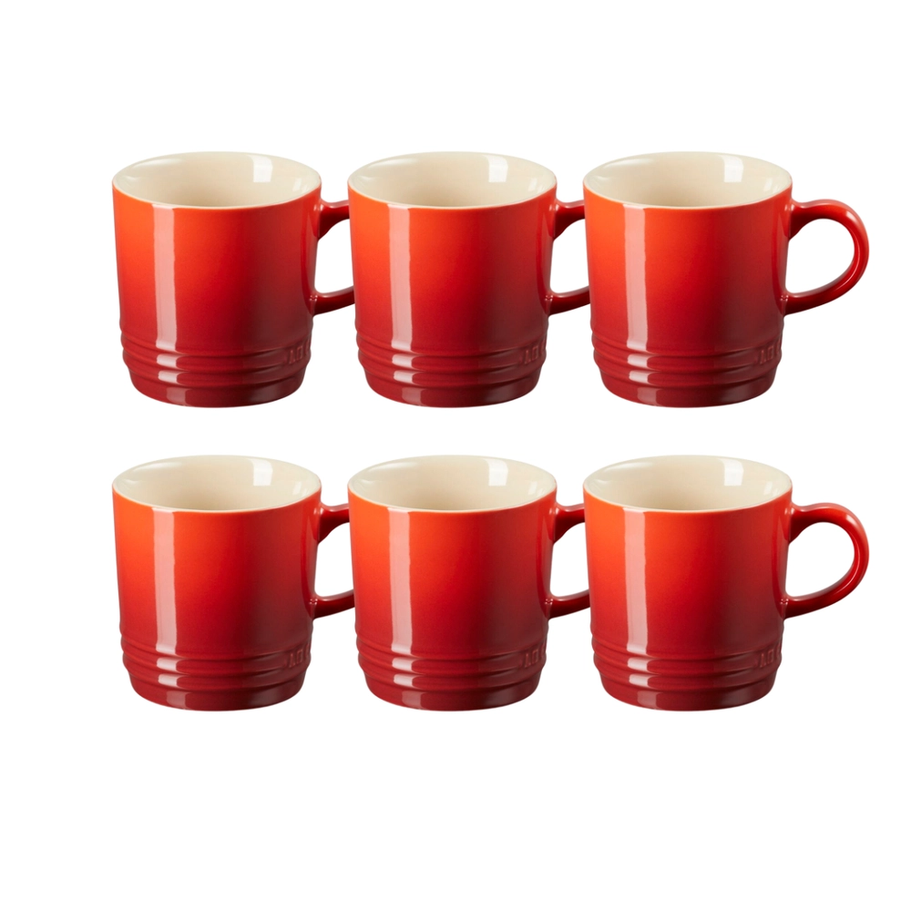 Jogo 6 Canecas Cappuccino de Cerâmica 200 ml Vermelho Le Creuset