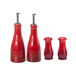 Conjunto de Galheteiro com Saleiro e Pimenteiro Vermelho Le Creuset