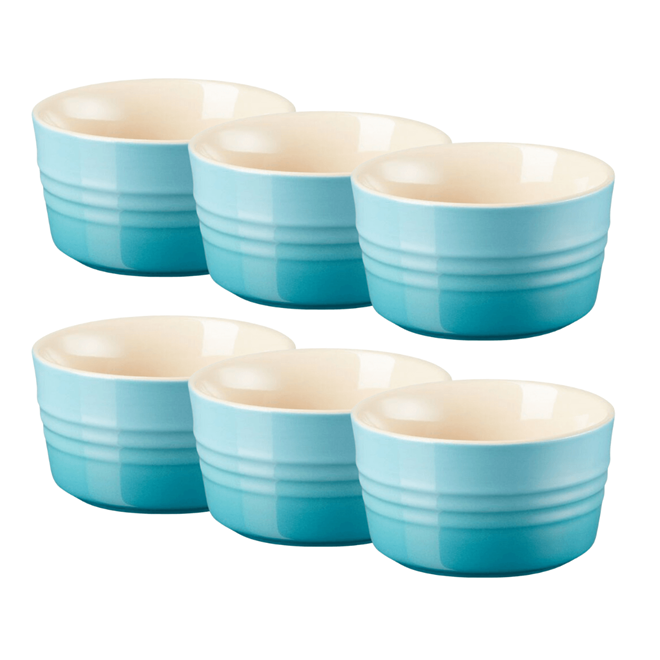 Jogo de 6 Ramekins de Cerâmica 240 ml Azul Caribe Le Creuset