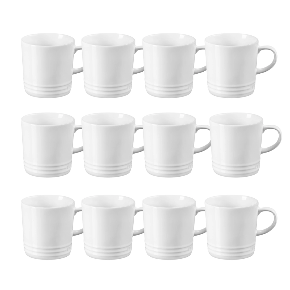 Jogo 12 Canecas de Chá de Cerâmica 350 ml Branco Le Creuset