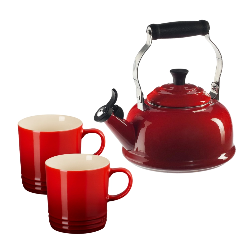 Kit Chaleira Tradicional e 2 Canecas 200 ml Vermelho Le Creuset