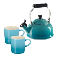 Kit Chaleira Tradicional e 2 Canecas 200 ml Azul Caribe Le Creuset