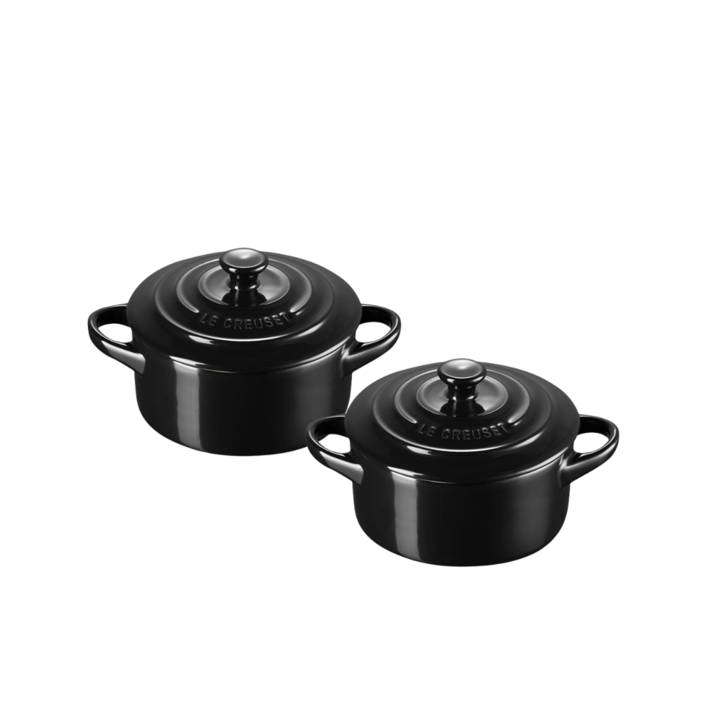 Jogo 2 Mini Cocotte de Cerâmica 10 cm Preto Le Creuset