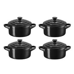 Jogo 4 Mini Cocotte de Cerâmica 10 cm Preto Le Creuset